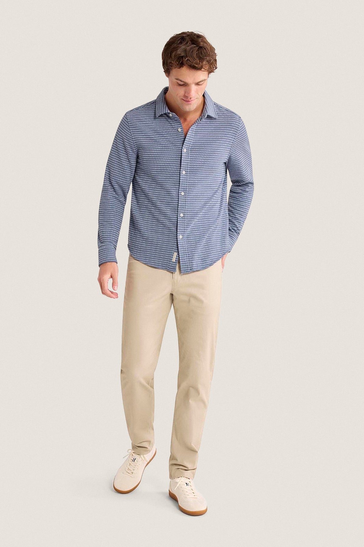 Maritime Stripe Sundown Terry Long Sleeve Button Down