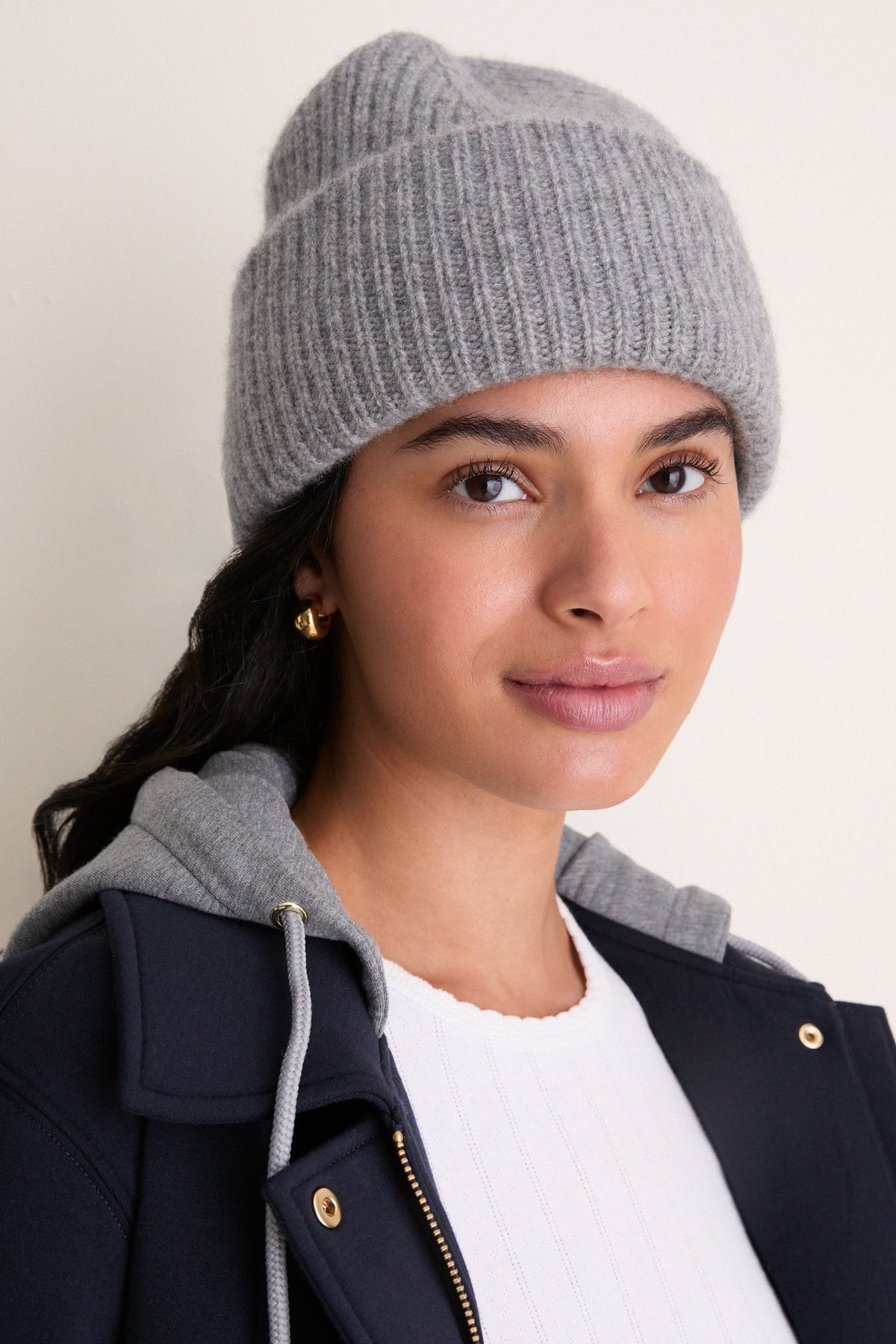 Gray Cashmere Ribbed Beanie