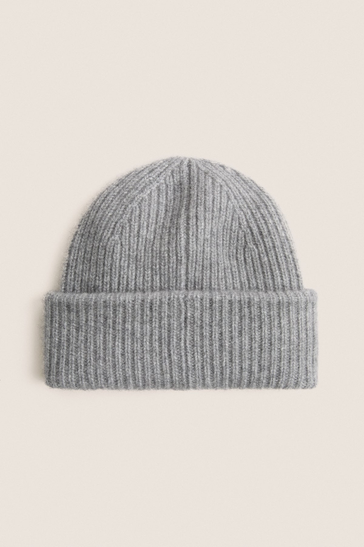 Gray Cashmere Ribbed Beanie