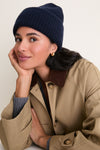 Navy Cashmere Ribbed Beanie