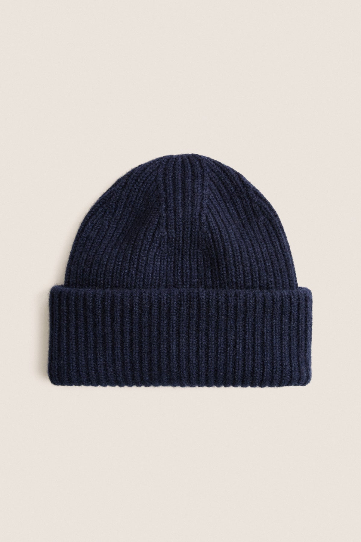 Navy Cashmere Ribbed Beanie
