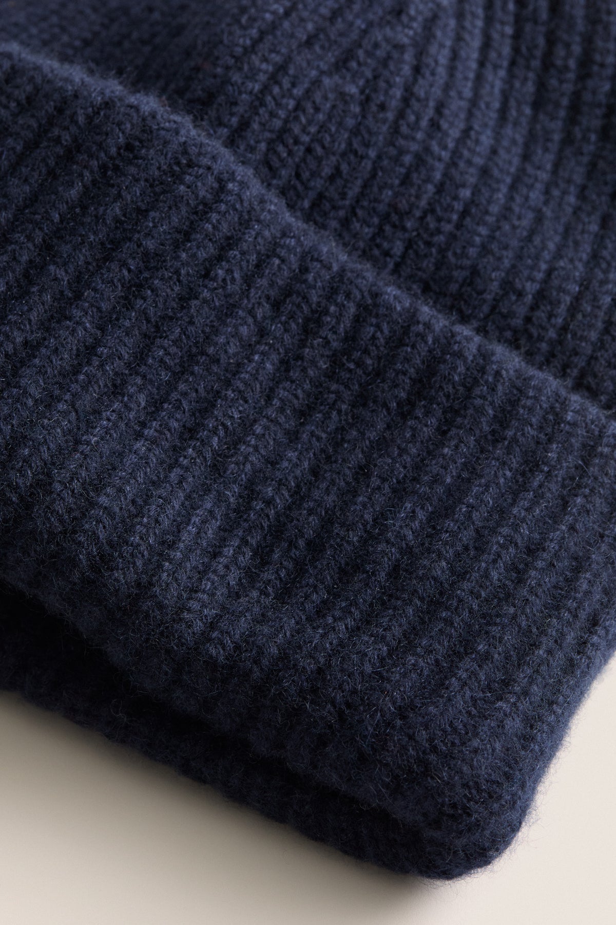 Navy Cashmere Ribbed Beanie