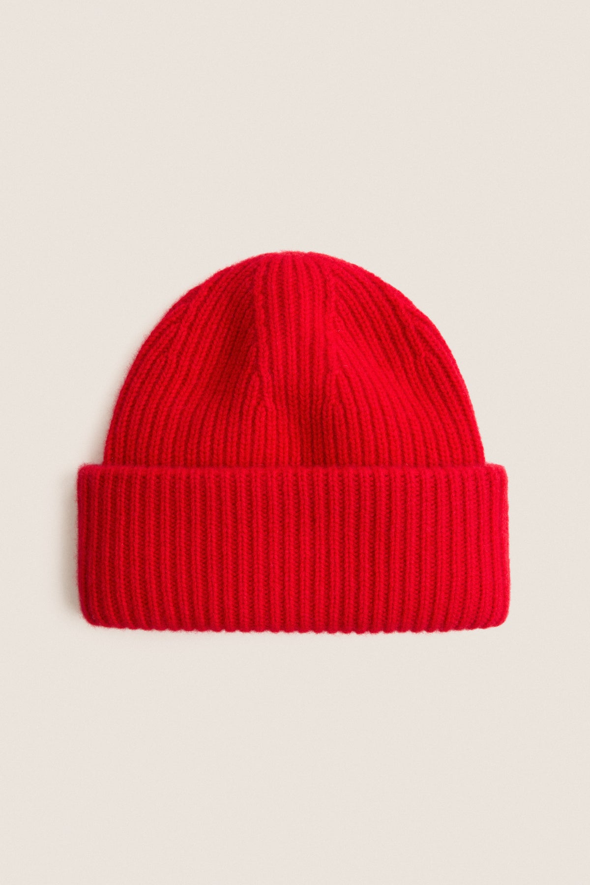 Red Cashmere Ribbed Beanie