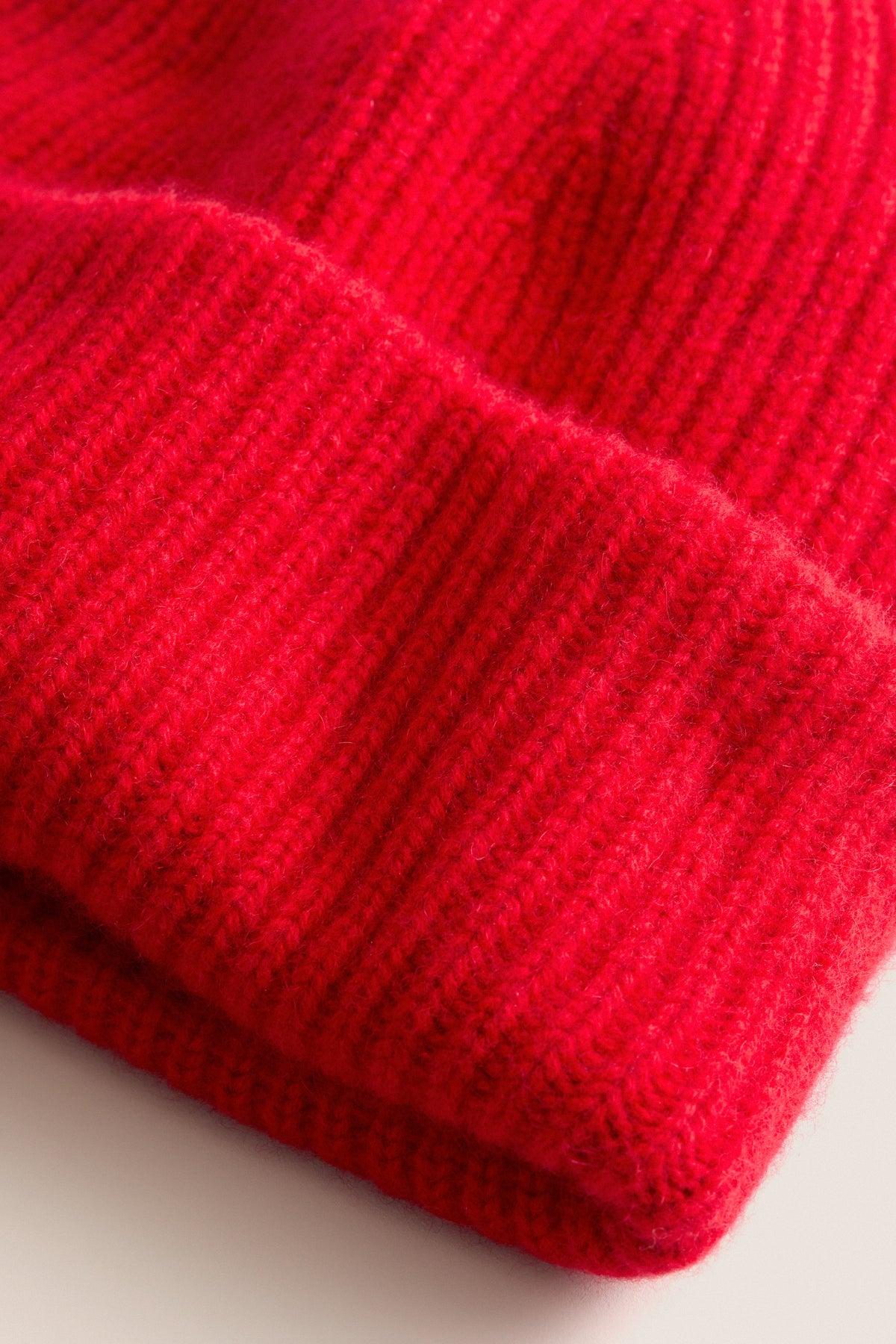 Red Cashmere Ribbed Beanie