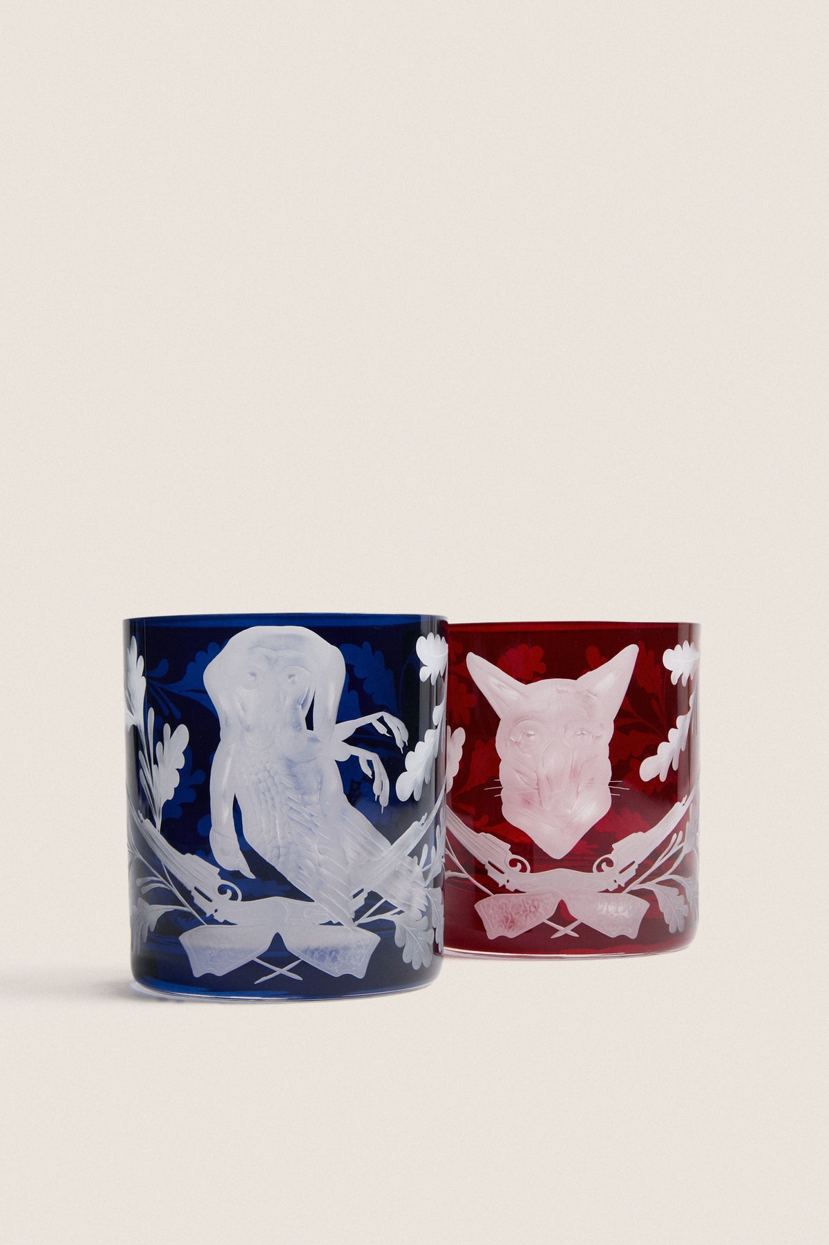 Ink Labrador and Red Fox Double Old Fashioned Glass (Set of 2)