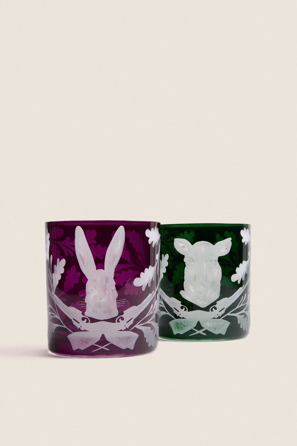 Purple Hare and Wild Boar Double Old Fashioned Glass (Set of 2)