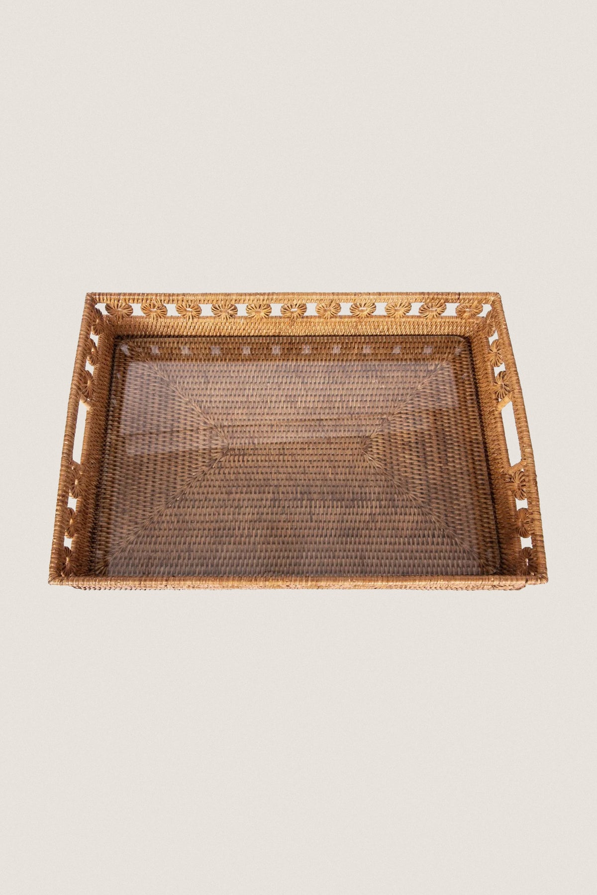 Woven Serving Tray with Glass Insert