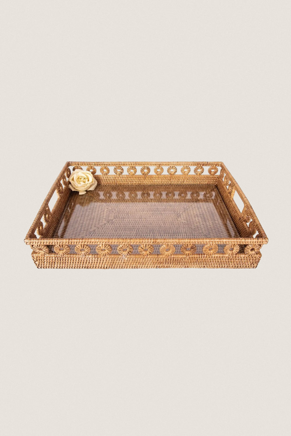 Woven Serving Tray with Glass Insert