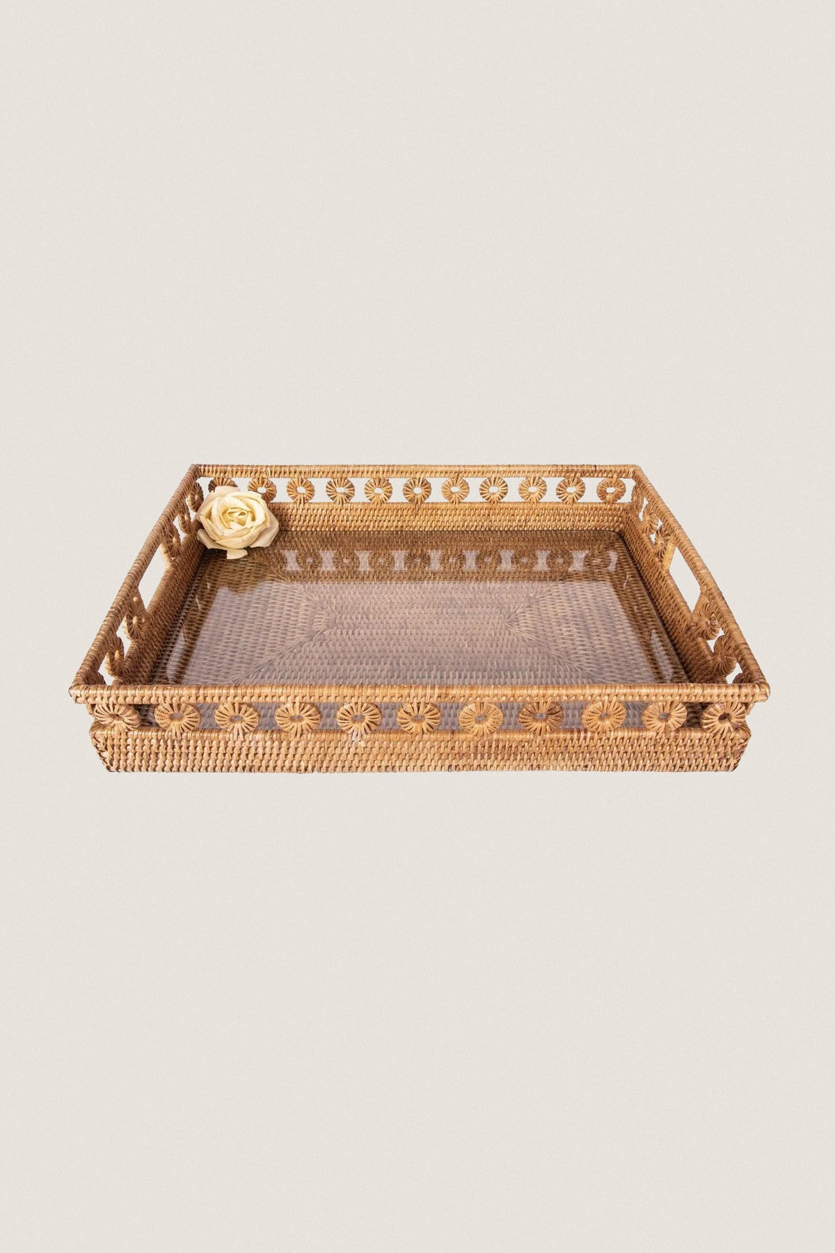 Woven Serving Tray with Glass Insert