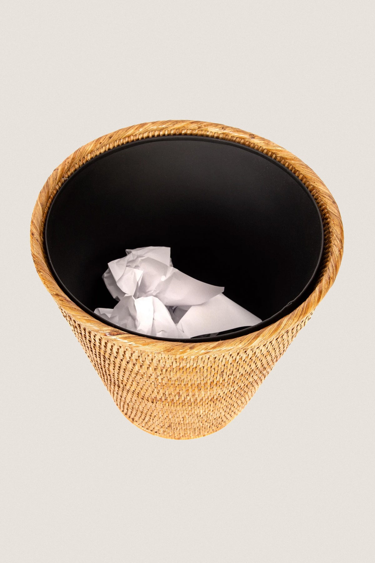 Rattan Round Tapered Waste Basket with Metal Liner