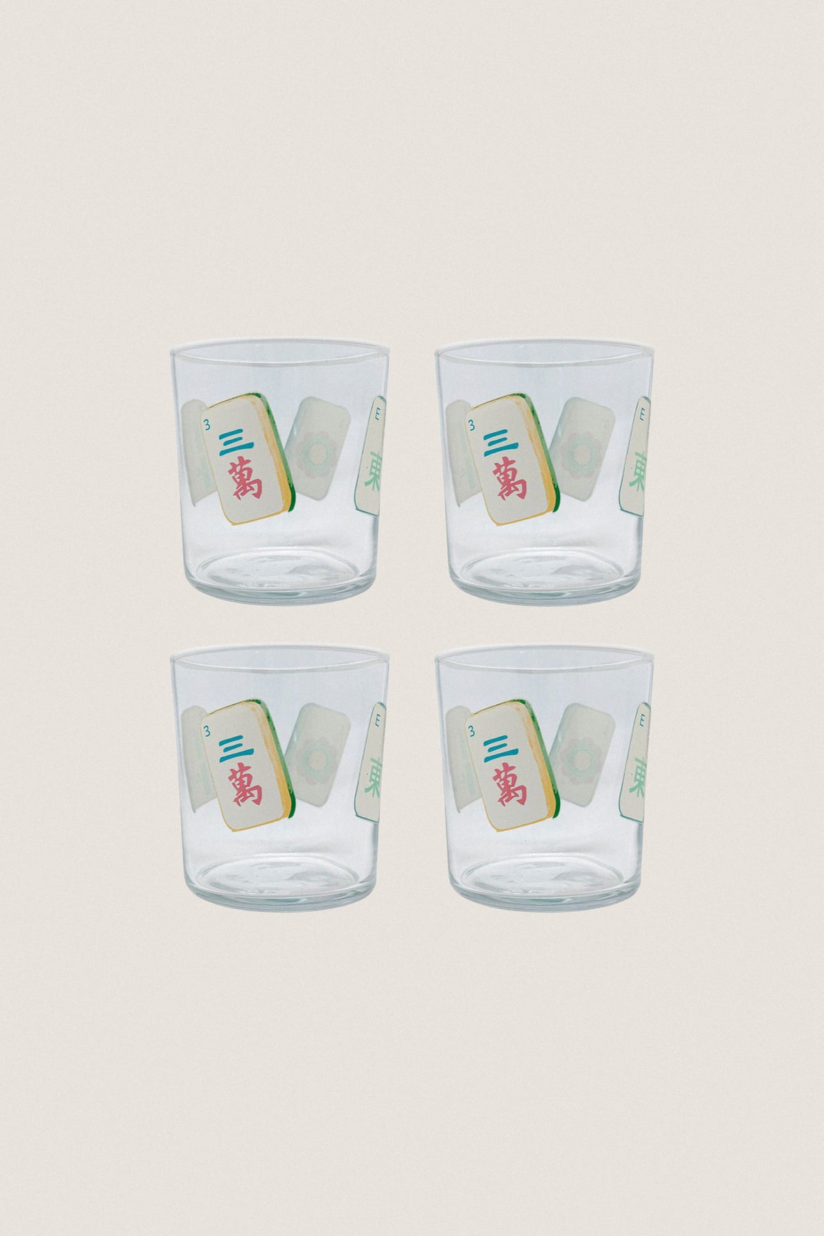 Mahjong Tiles Double Old Fashion Glasses (Set of 4)