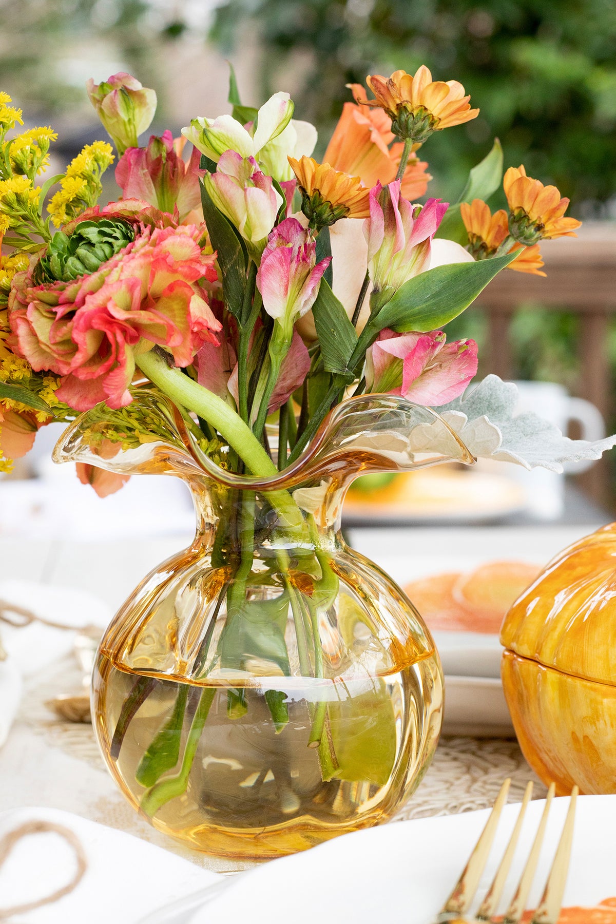 Hibiscus Glass Amber Medium Fluted Vase