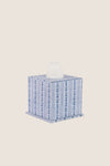 Harbor Blue Floral Stripe Block Printed Square Tissue Box