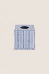 Harbor Blue Floral Stripe Block Printed Square Tissue Box