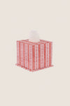 Garnet Red Floral Stripe Block-Printed Square Tissue Box