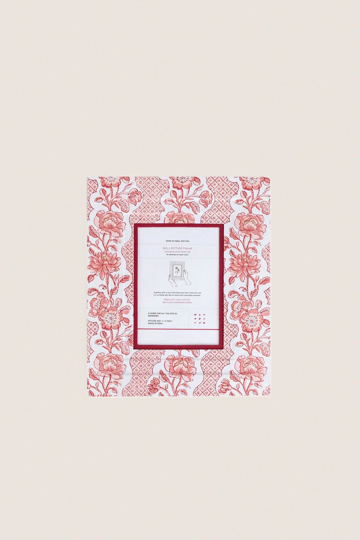 Garnet Red Blooming Trellis Block Printed Wall Picture Frame