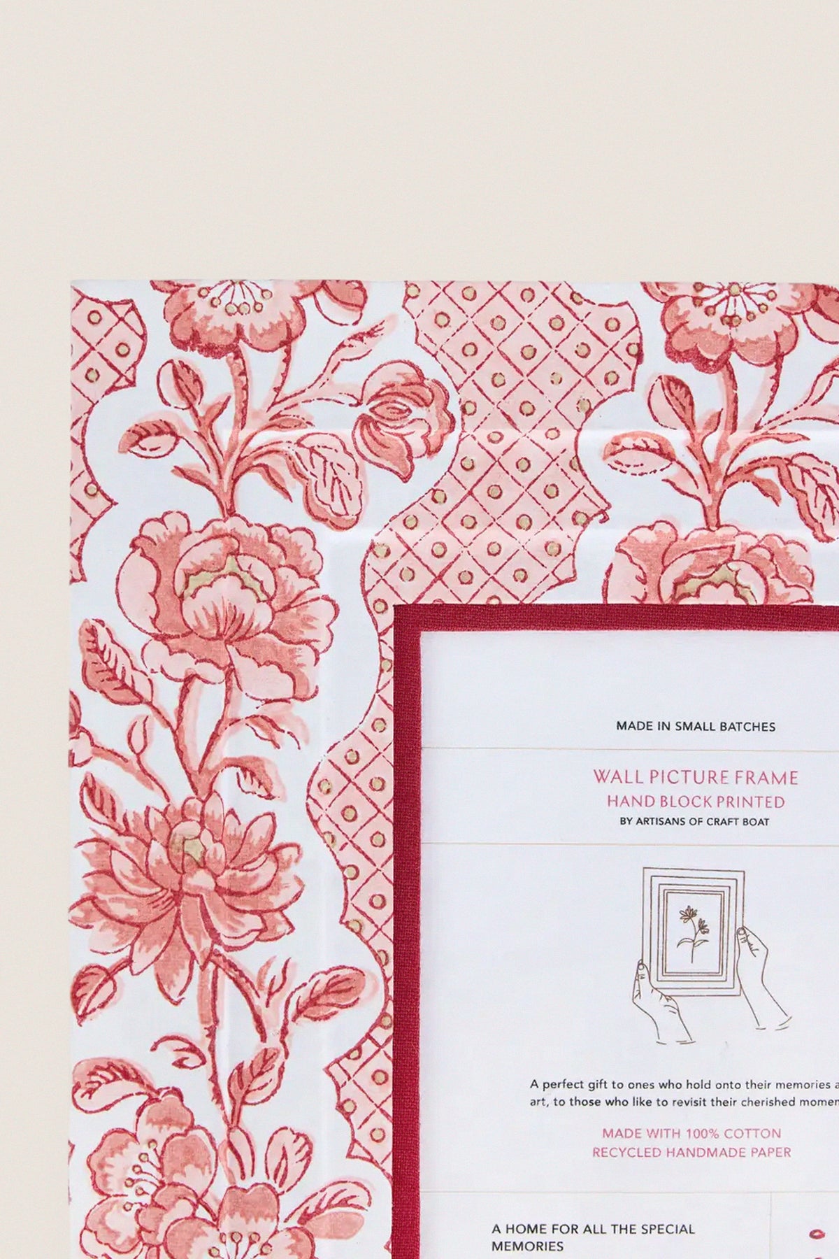 Garnet Red Blooming Trellis Block Printed Wall Picture Frame