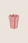 Garnet Red Floral Stripe Block Printed Scalloped Pen Pot