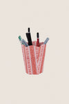 Garnet Red Floral Stripe Block Printed Scalloped Pen Pot