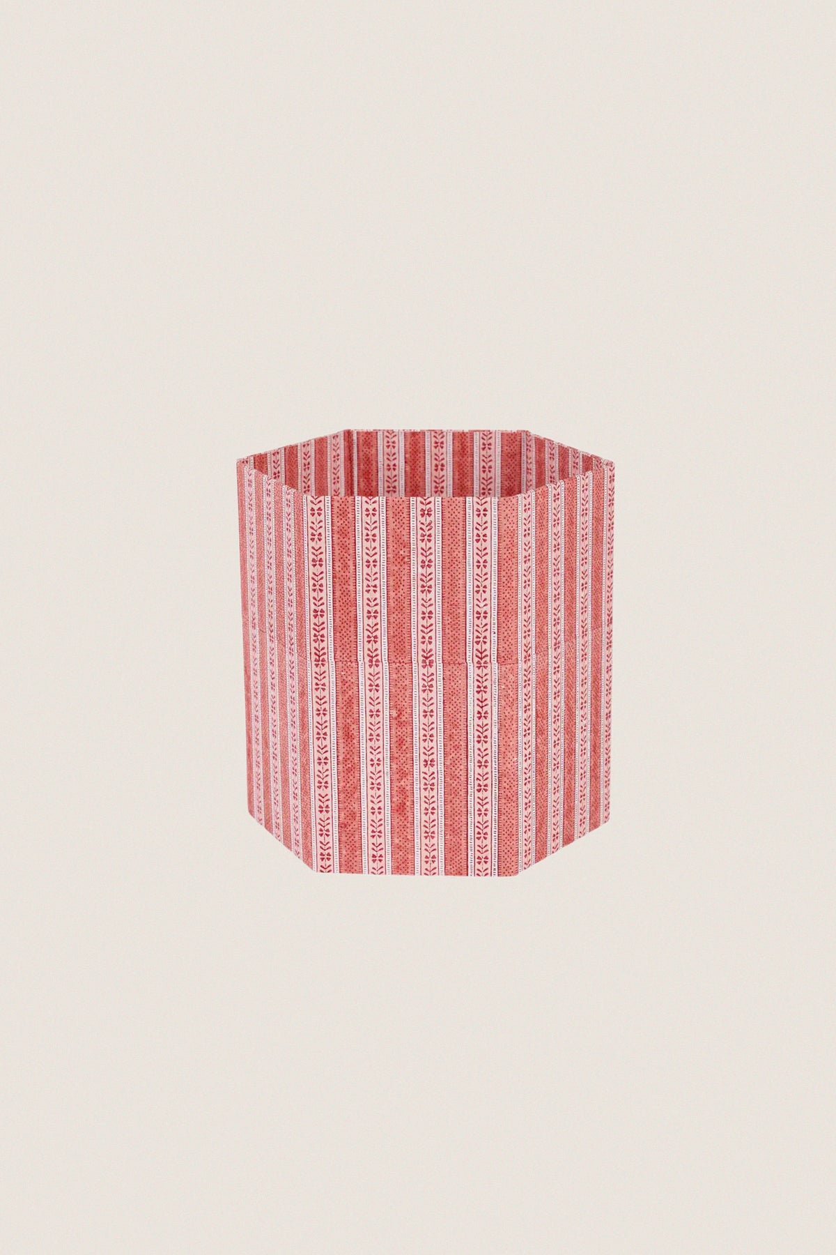 Garnet Red Floral Stripe Block Printed Hexagon Basket