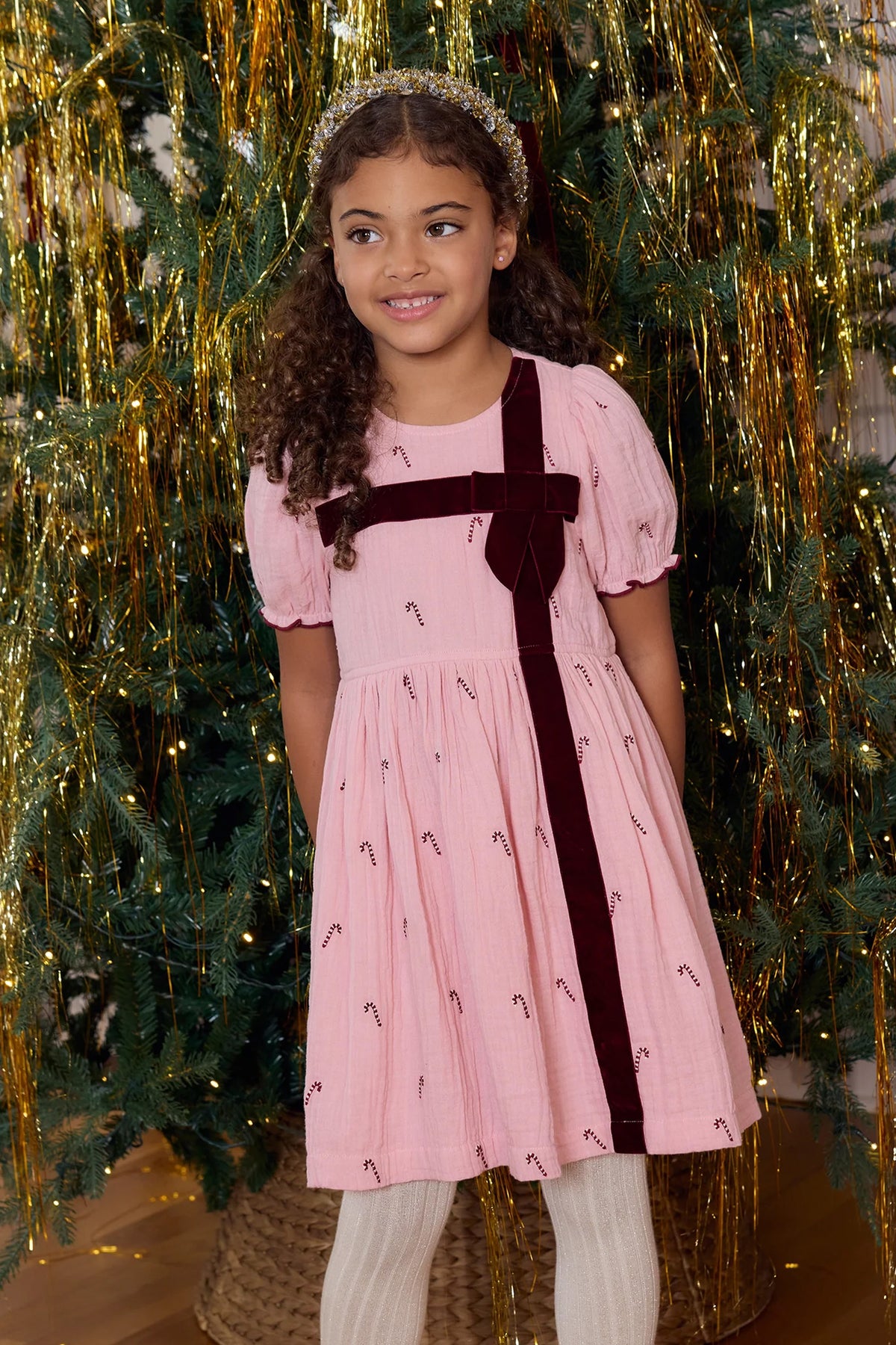 Pink Velvet Bows Girls Liliana Dress