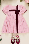 Pink Velvet Bows Girls Liliana Dress