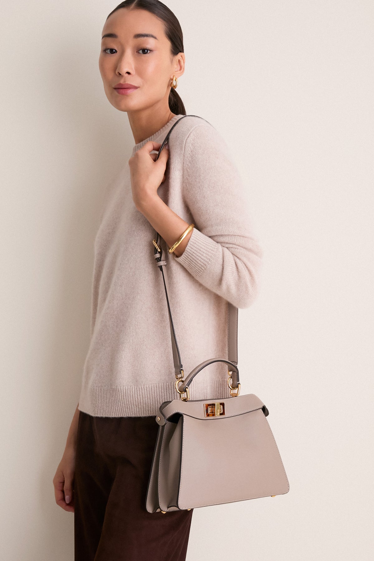 FENDI Beige Peek-a-boo Small 2 Way Handbag