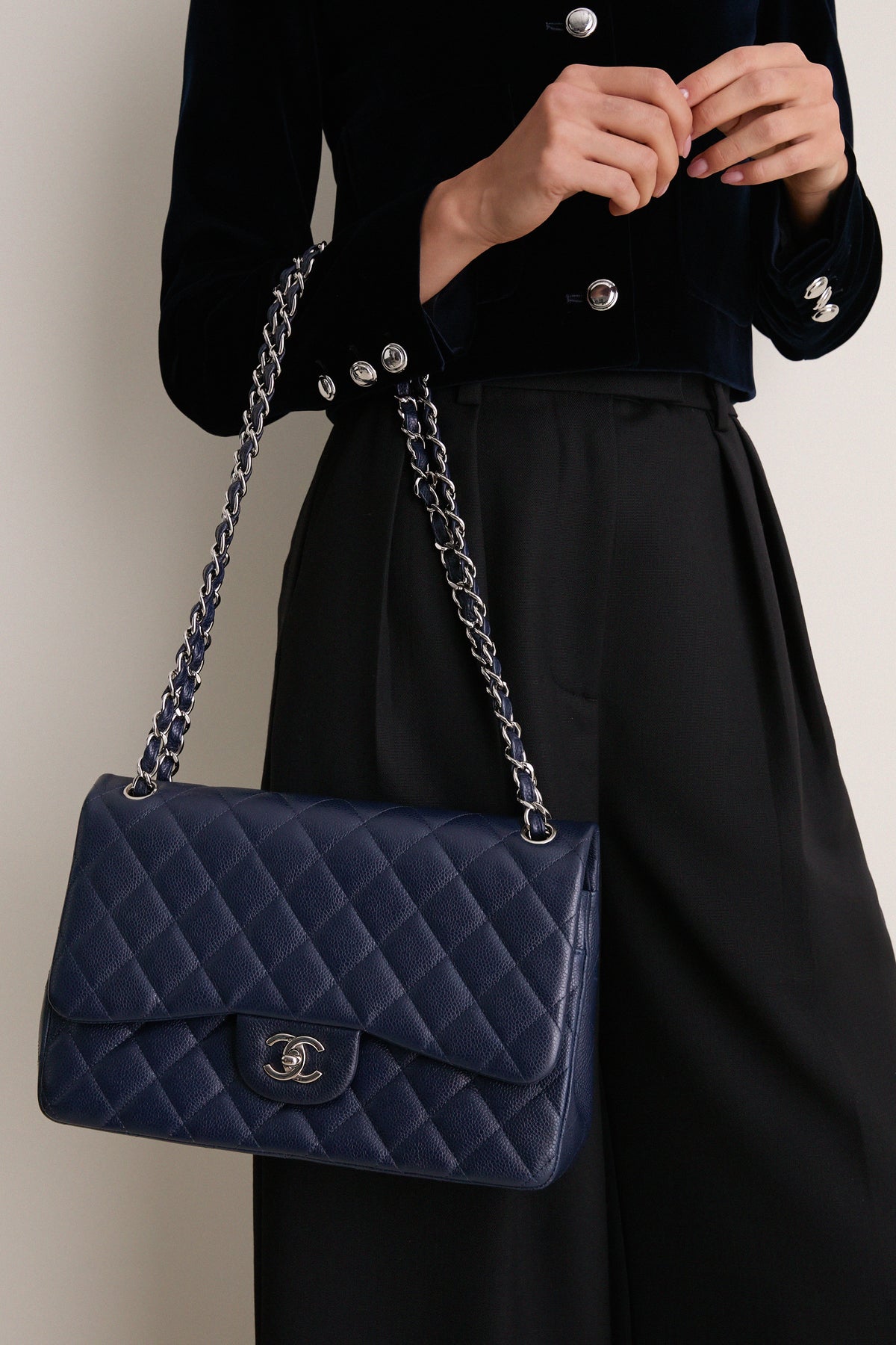 CHANEL Navy Large Classic Shoulder Bag