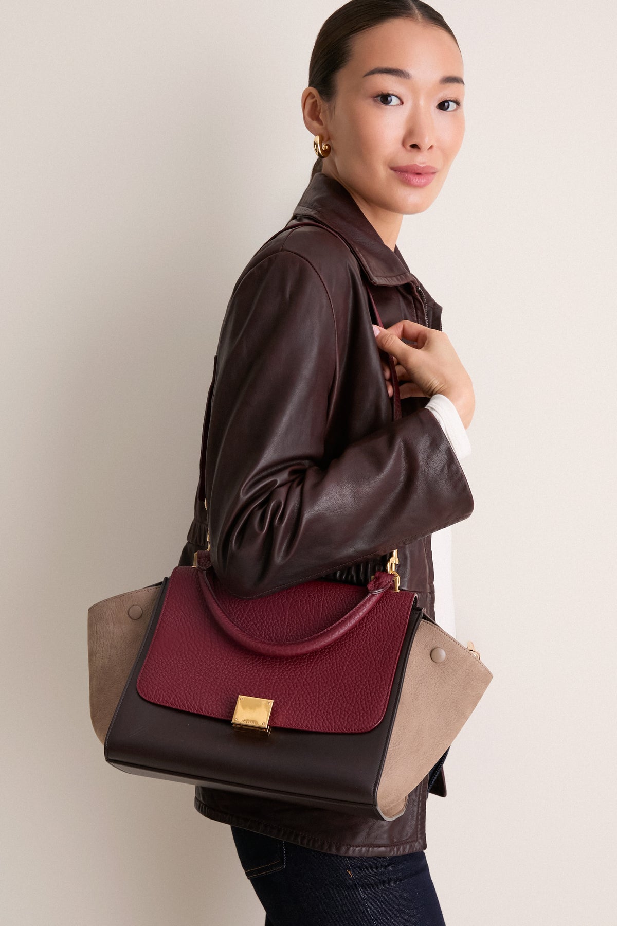 CELINE Burgundy/Brown Small Trapeze