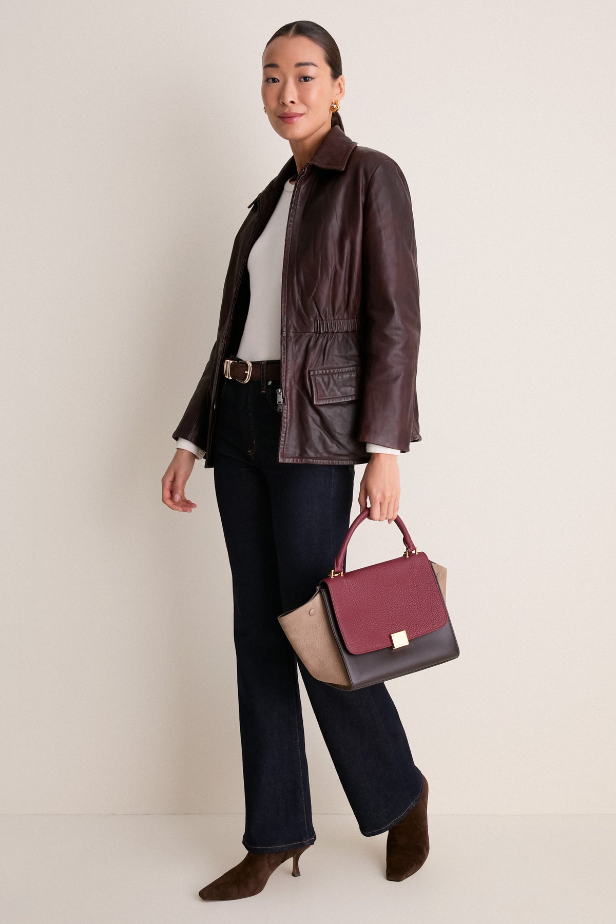 CELINE Burgundy/Brown Small Trapeze