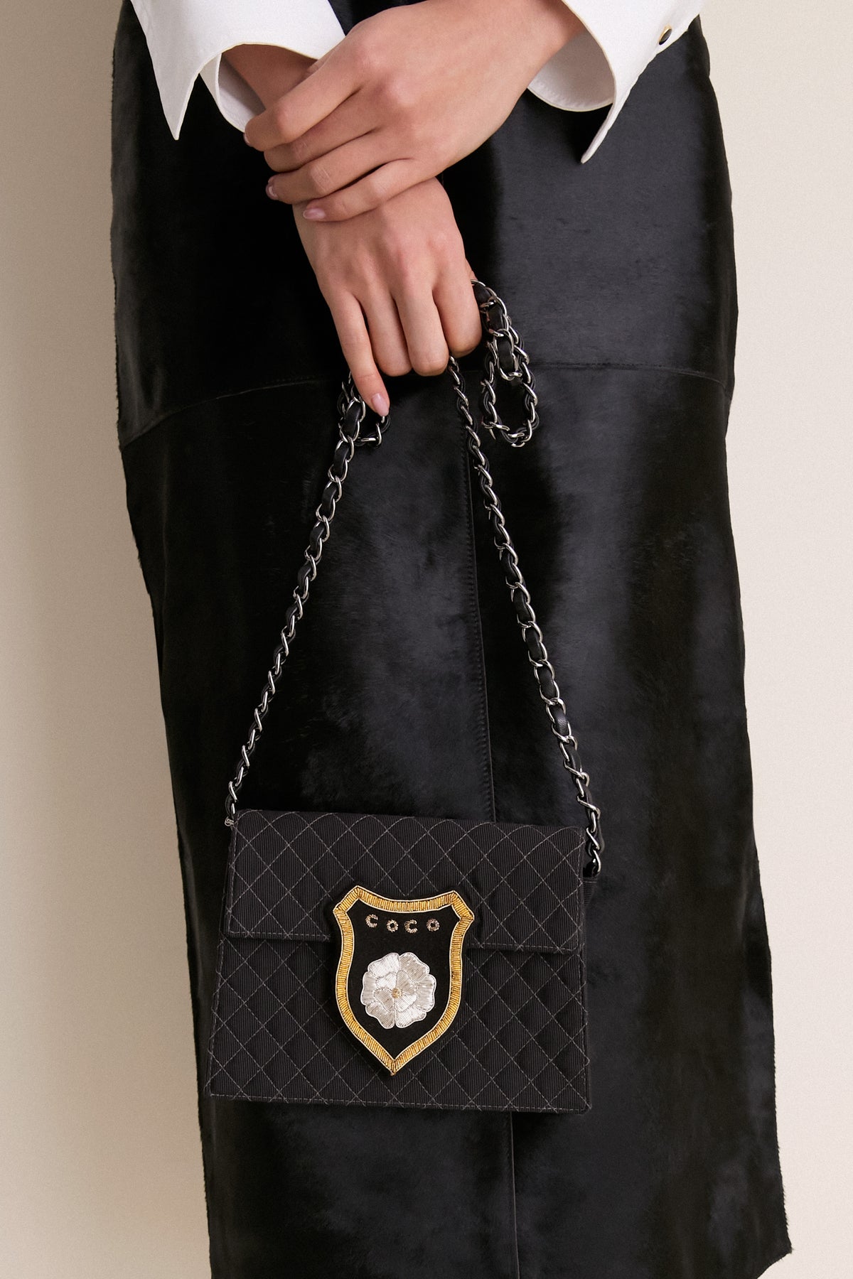CHANEL Black Canvas Shoulder Bag