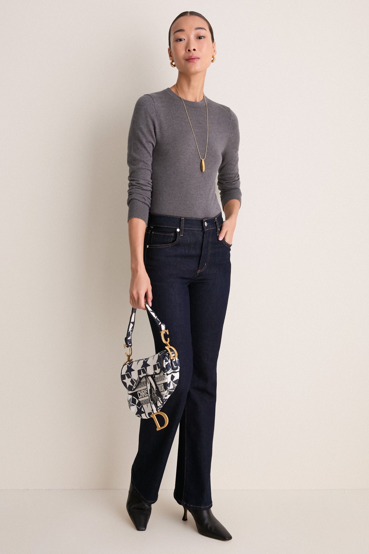 DIOR White and Navy Saddle Bag Shoulder