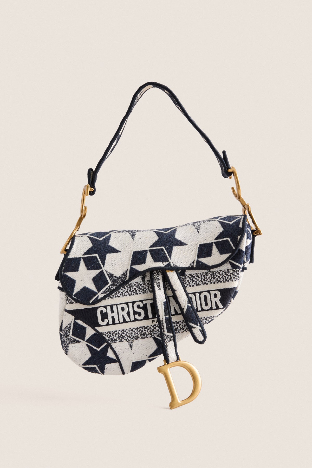 DIOR White and Navy Saddle Bag Shoulder