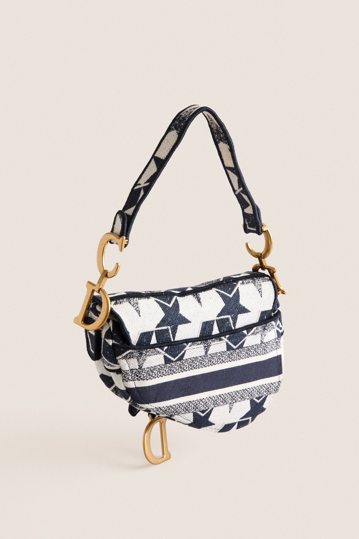 DIOR White and Navy Saddle Bag Shoulder