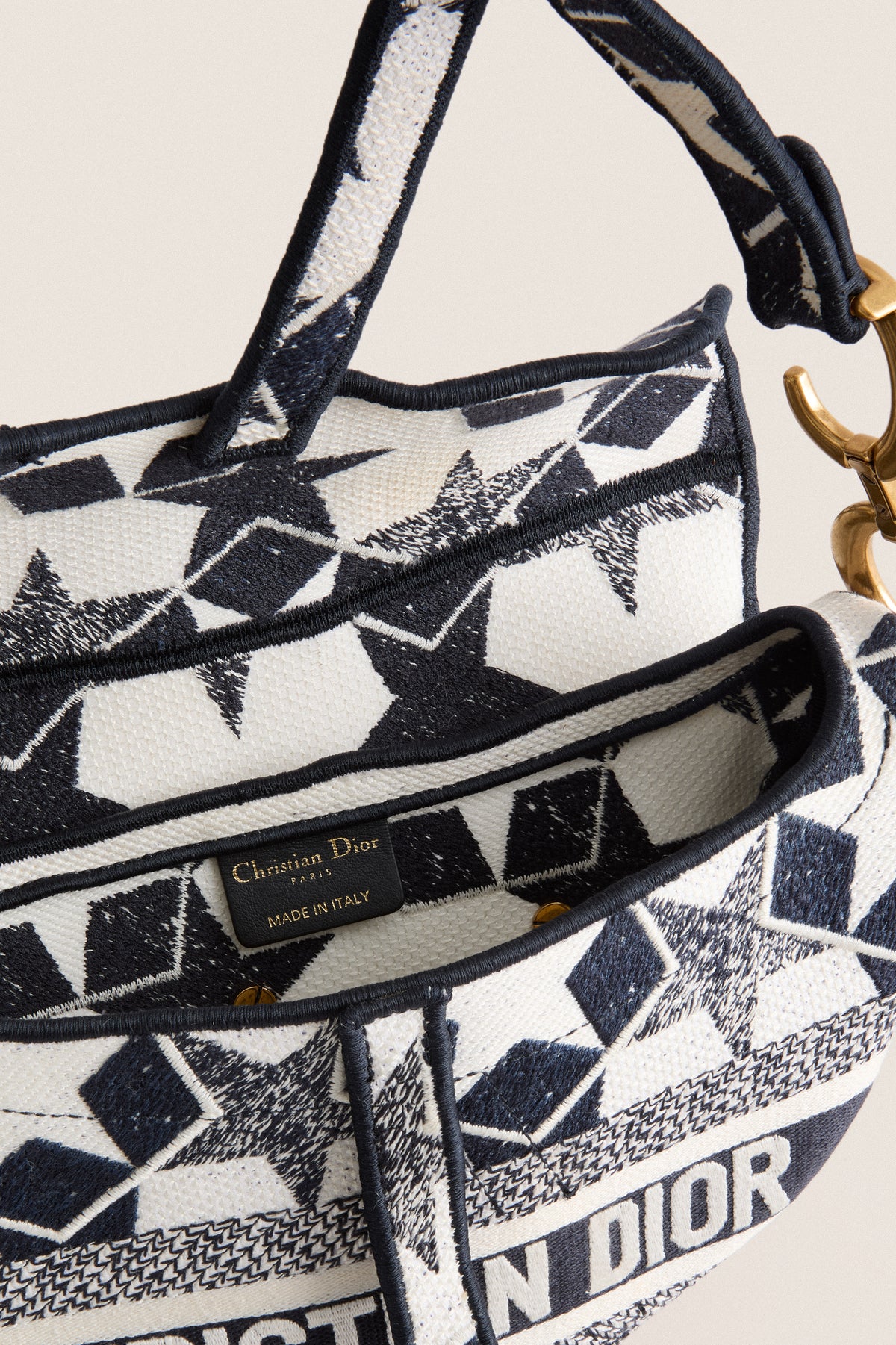 DIOR White and Navy Saddle Bag Shoulder