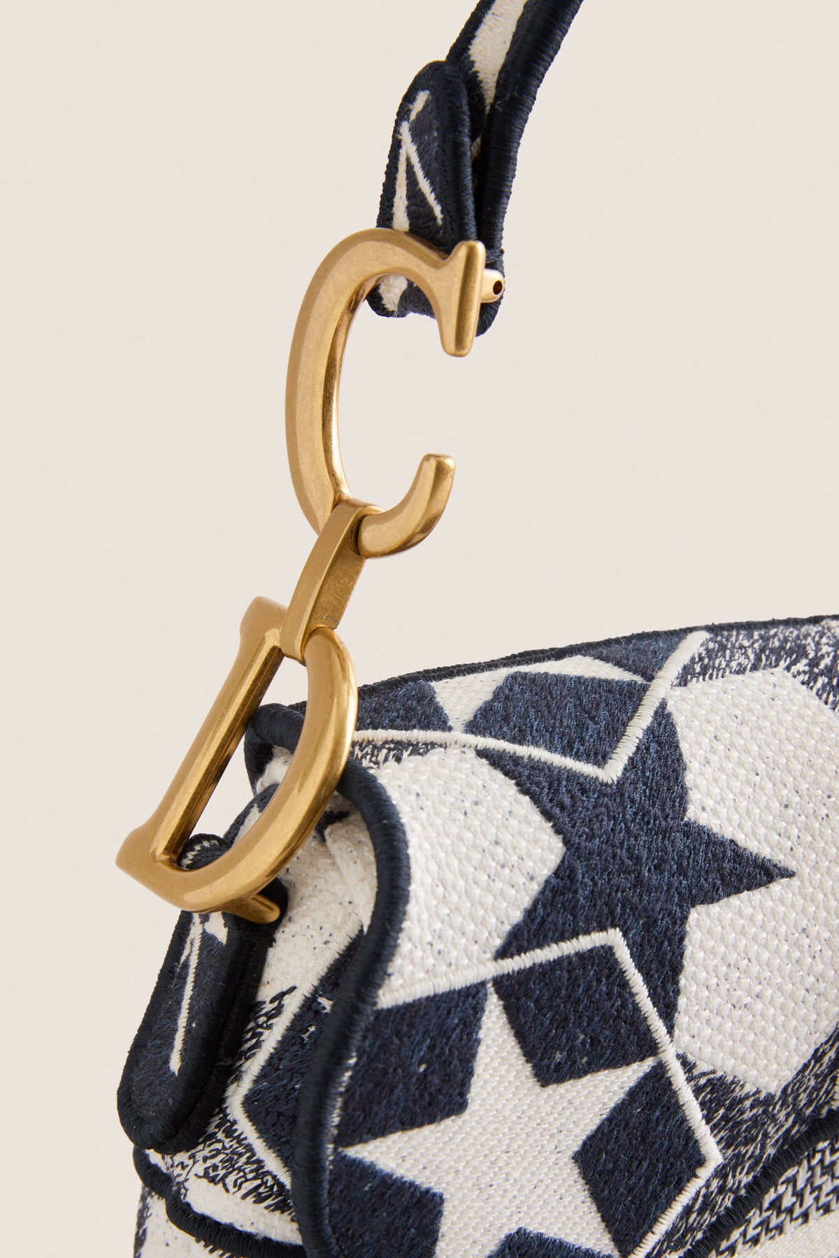 DIOR White and Navy Saddle Bag Shoulder