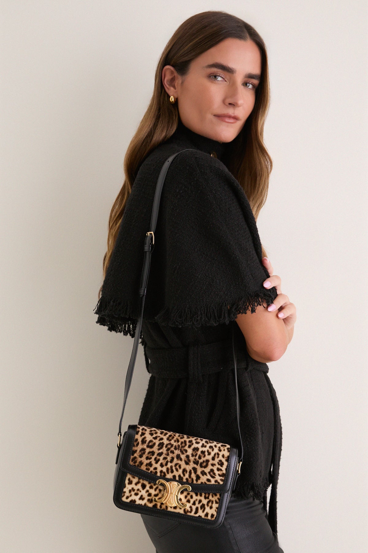 CELINE Beige and Black Triomphe Teen Shoulder Bag