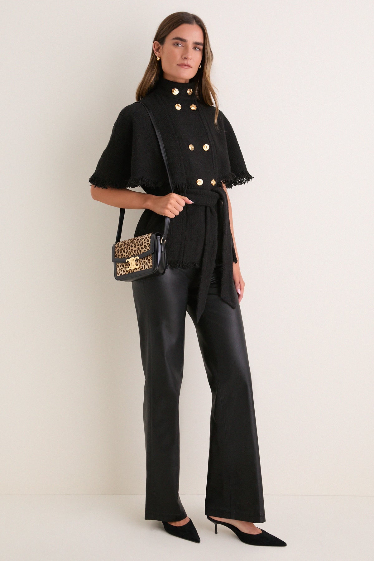 CELINE Beige and Black Triomphe Teen Shoulder Bag