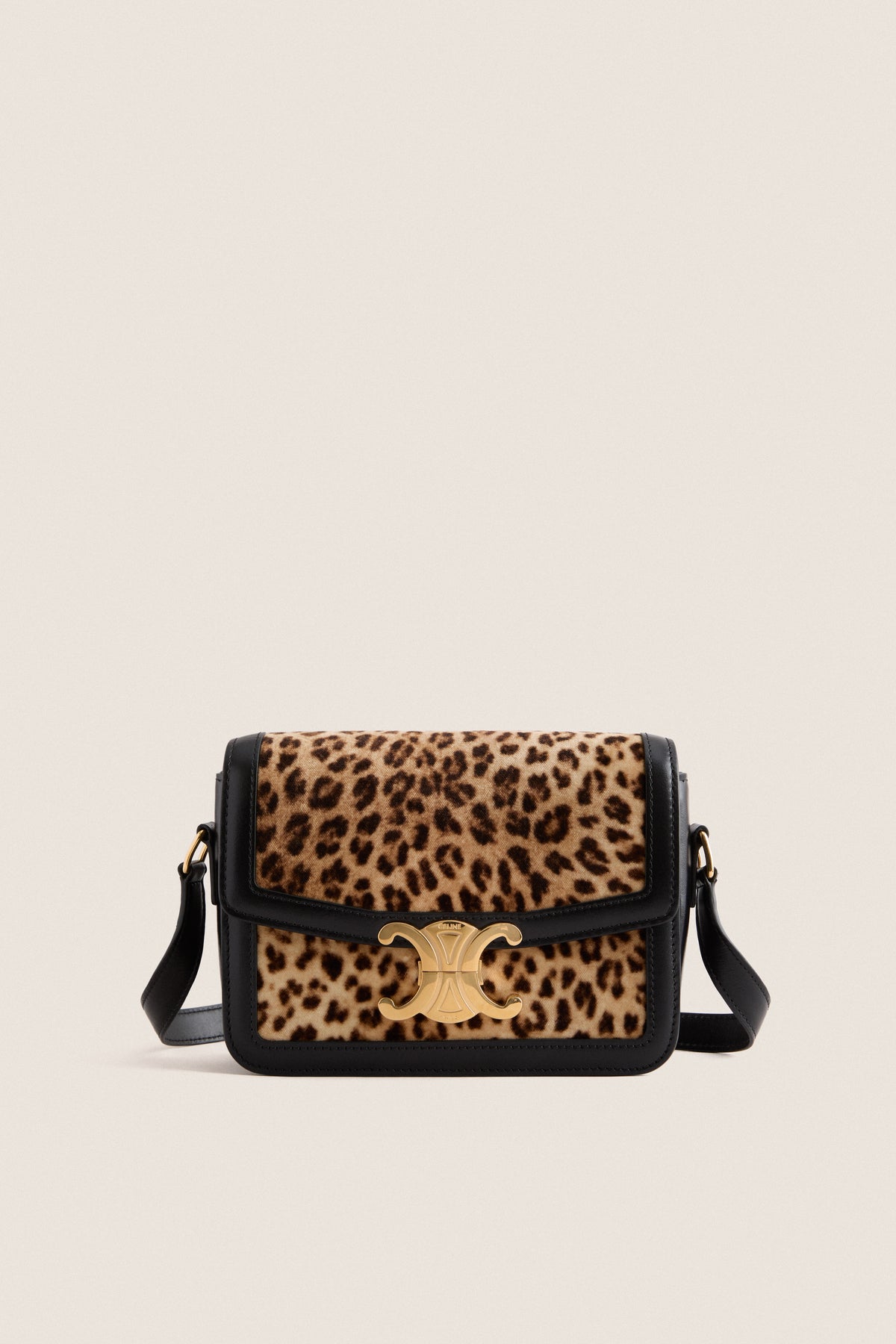 CELINE Beige and Black Triomphe Teen Shoulder Bag