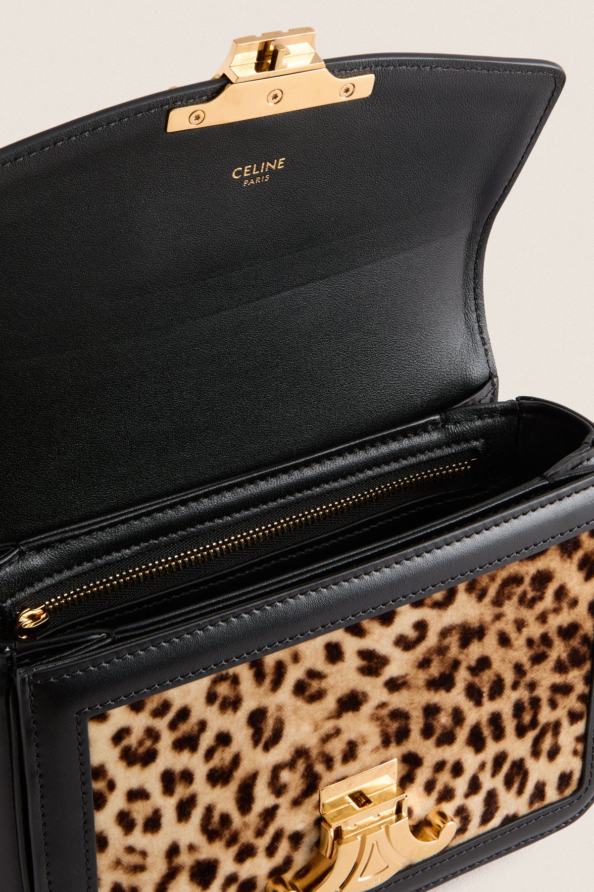 CELINE Beige and Black Triomphe Teen Shoulder Bag