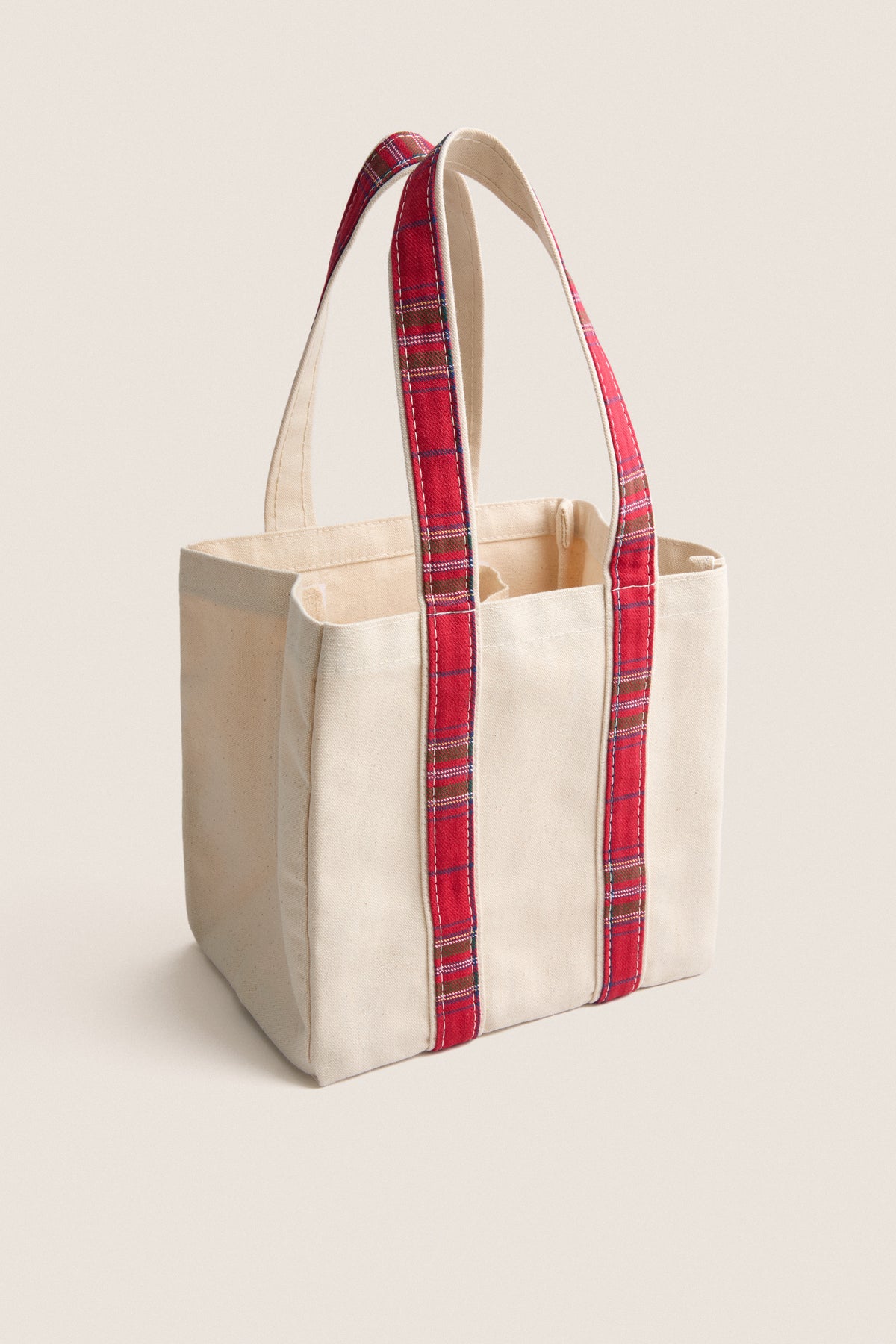 Red Plaid Four Bottle Wine Carrier