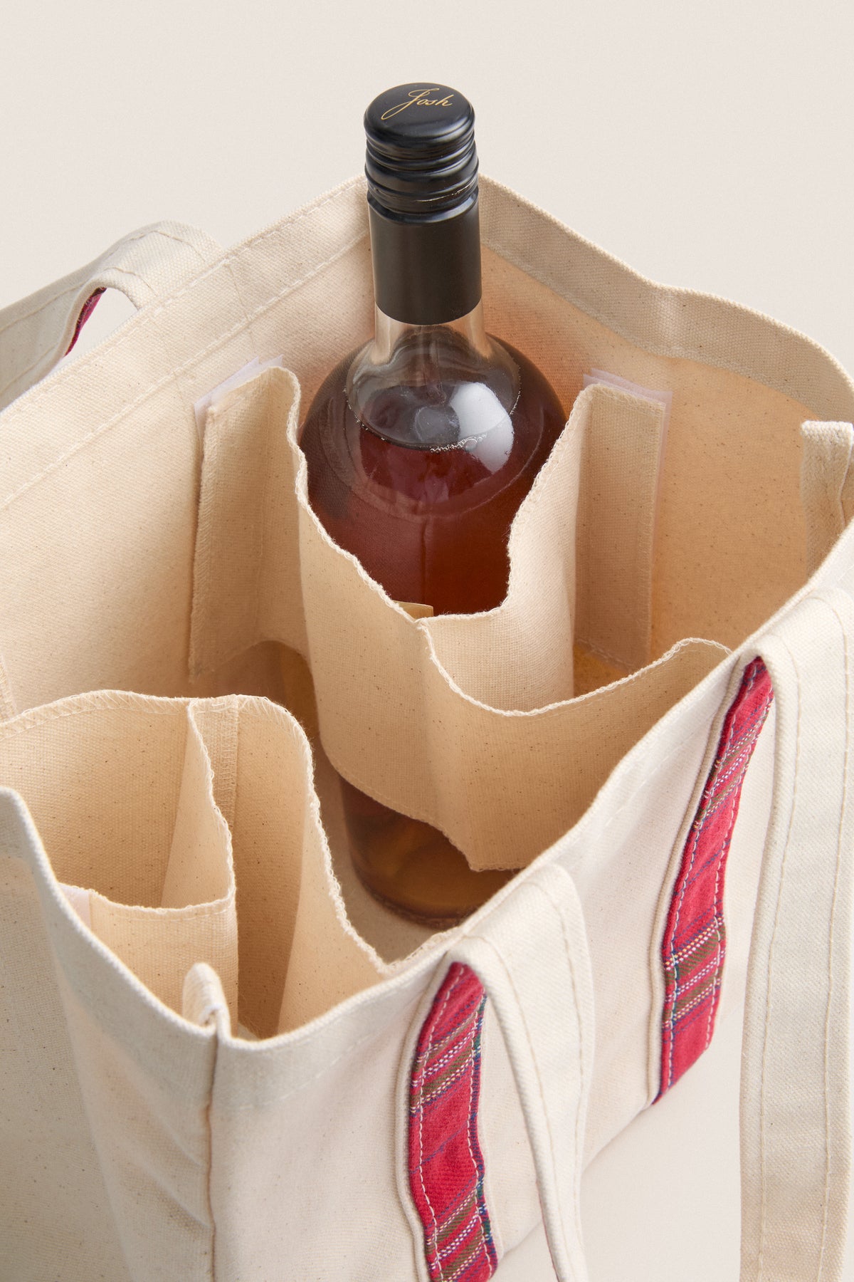 Red Plaid Four Bottle Wine Carrier