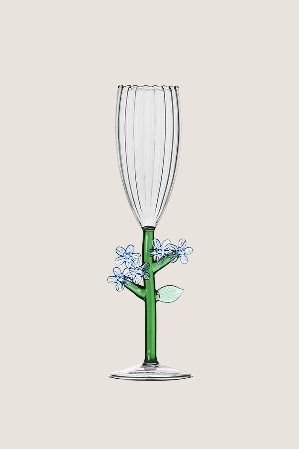 Light Blue Flower Botanica Flute Glass