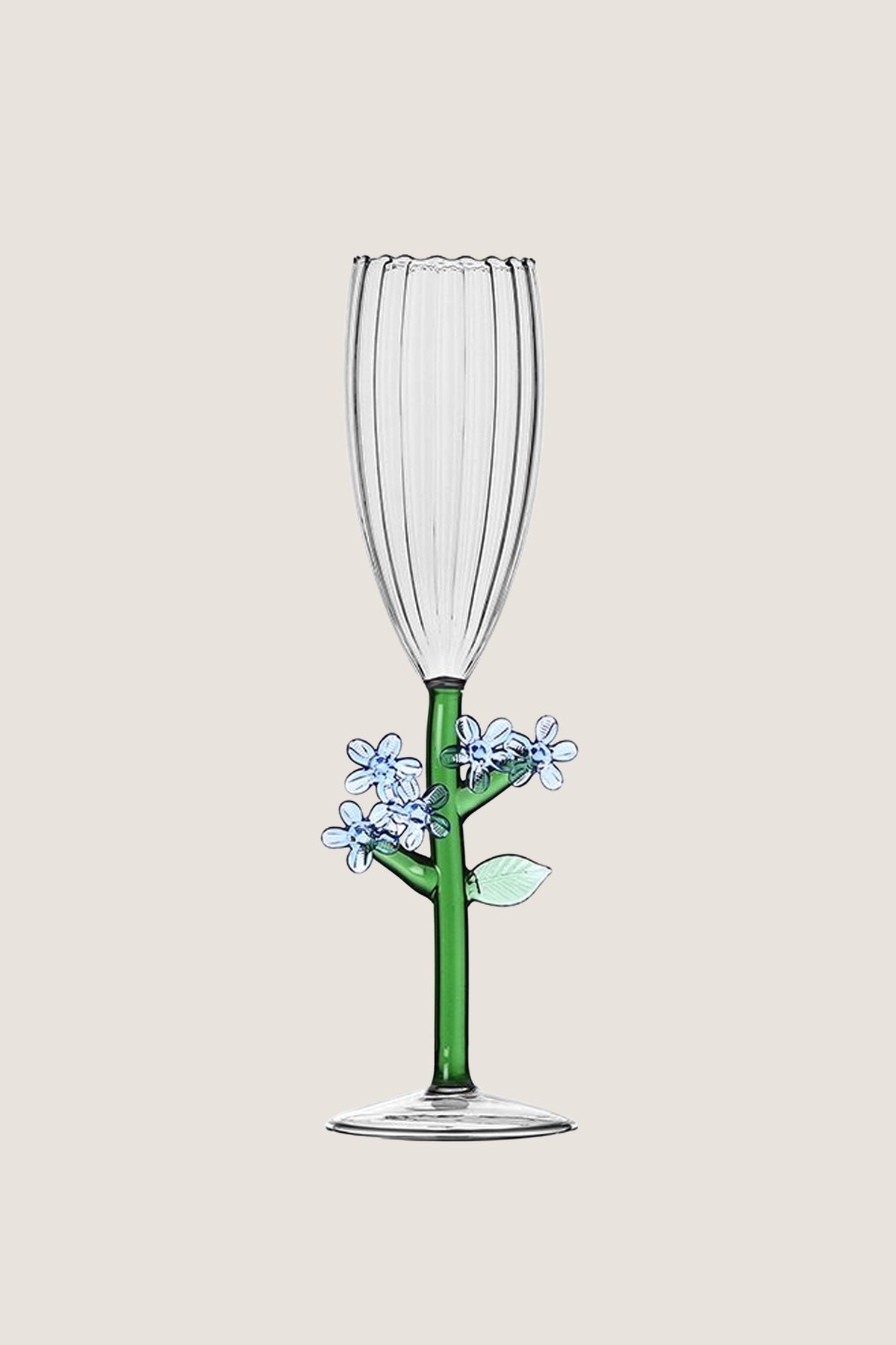 Light Blue Flower Botanica Flute Glass