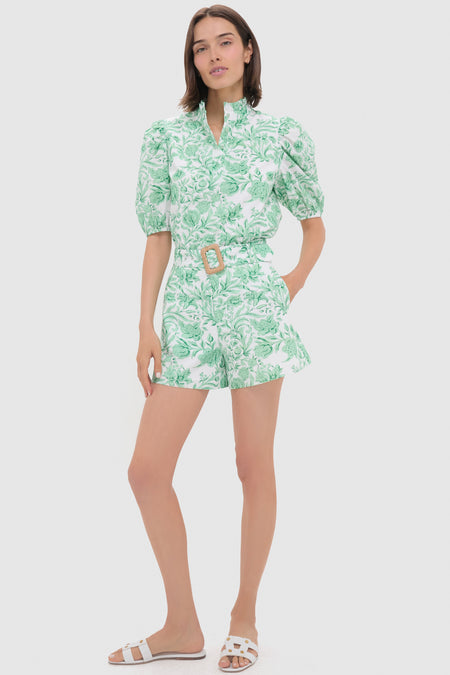 Mint Green Vine Floral Florence Blouse