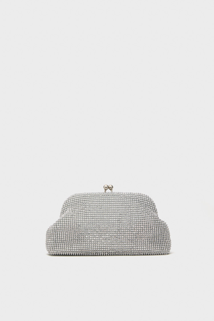 Silver Ela Crystal Mesh Clutch