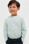 Maxwell Gingham Mao Collar Long Sleeve Shirt in Green