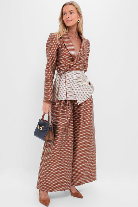 Brown and Cream Wide Leg Pleat Pleat Pants