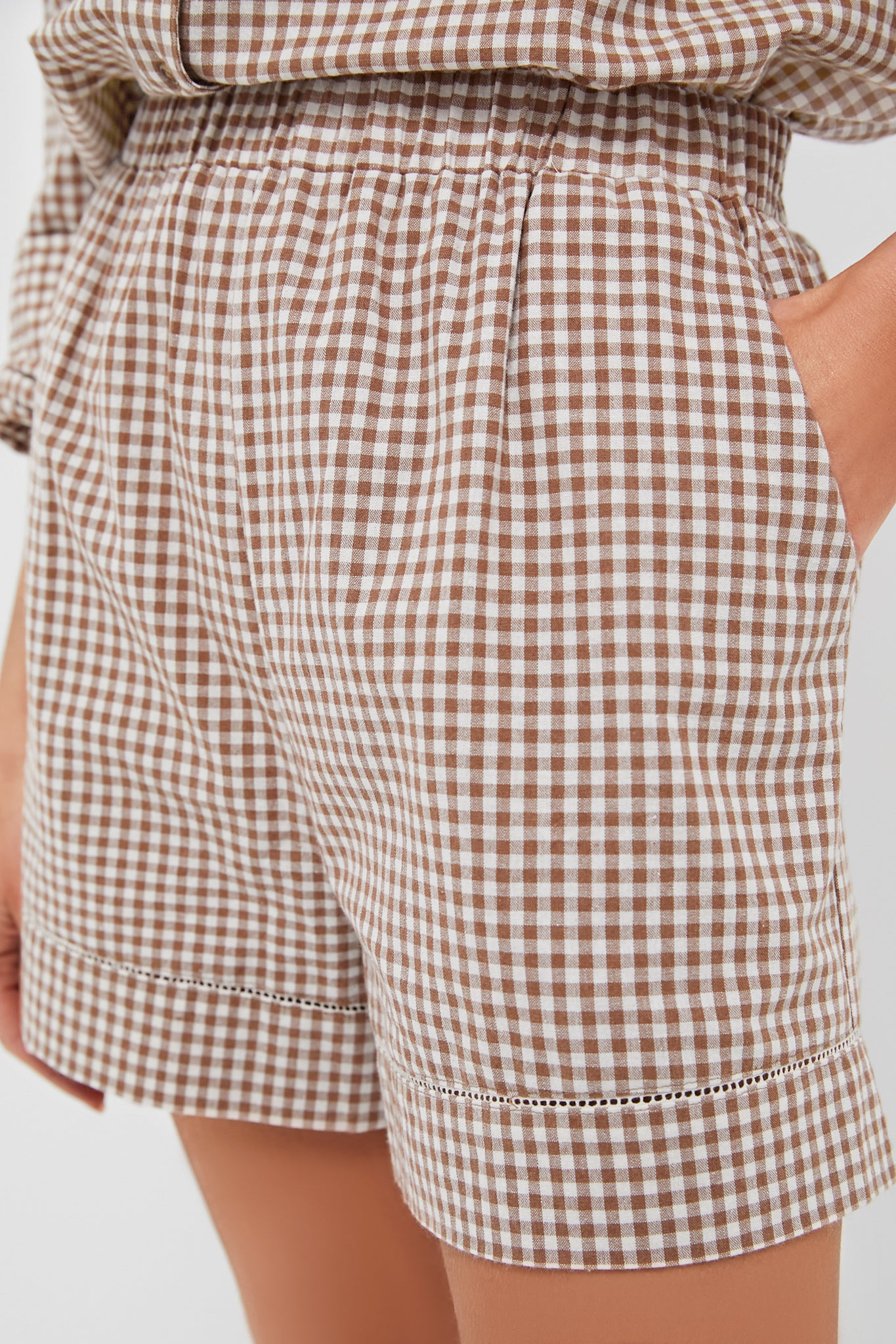 Mocha Cotton Gingham Augusta Shorts