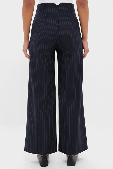 Navy Pinstripe Darted Wideleg Trouser